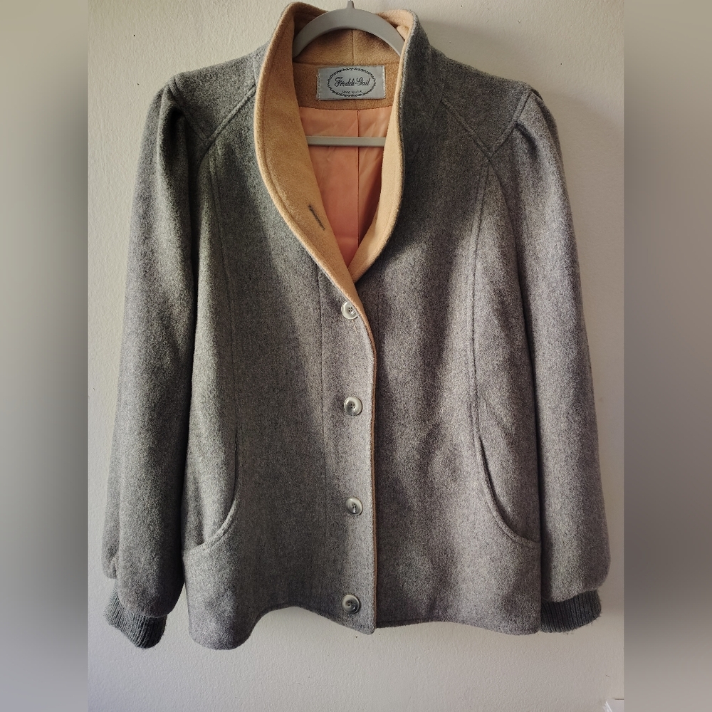 Vintage Freddi Gail Gray Wool Bomber Peacoat Jacket Made In USA Womens Small/Med